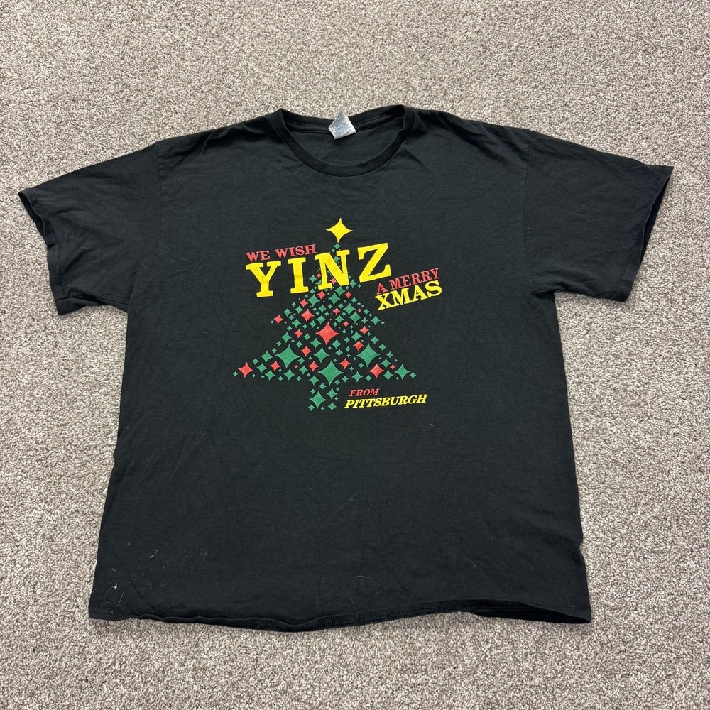 Yinz Pittsburgh Xmas Holiday Shirt Mens XL Black Tee T-Shirt Delta Pro Weight
